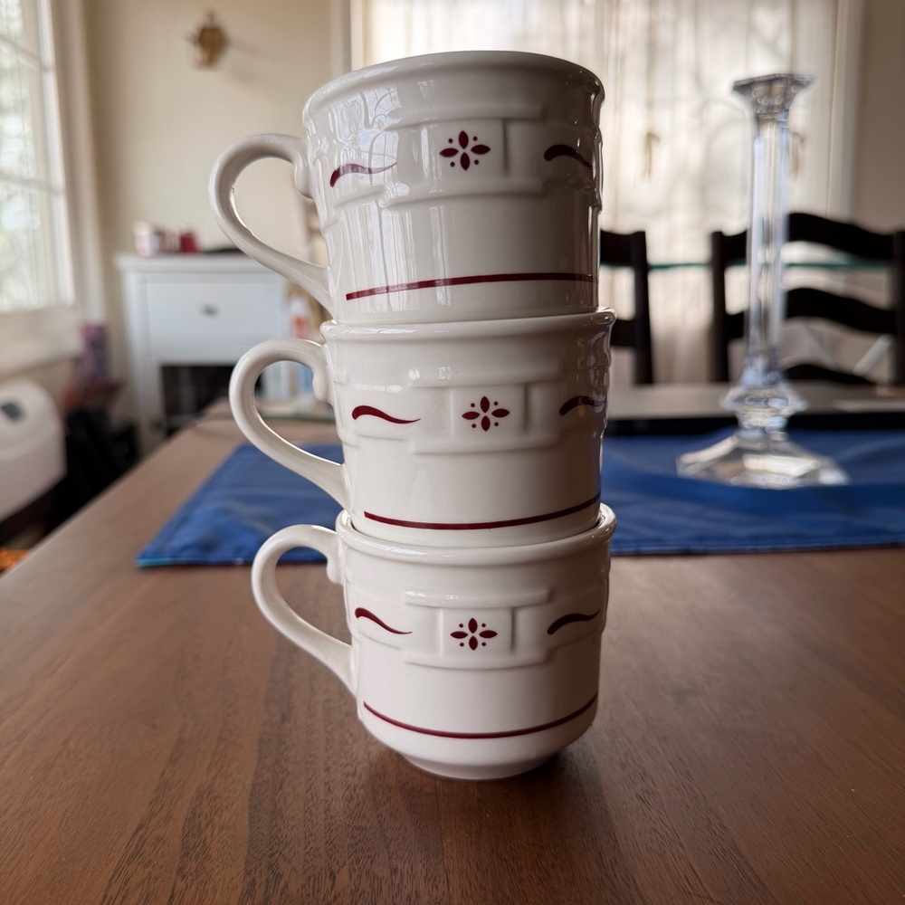 Longaberger Cream and Red Accent Mugs